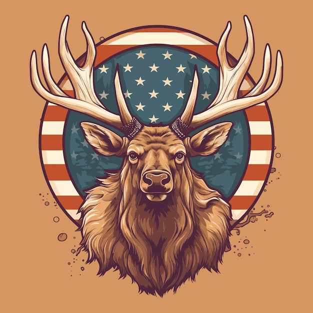 Elks Stately Presence in harmonie met de Vibrant Flag van de Verenigde Staten mooie illustratie van het ontwerp van een t-shirt