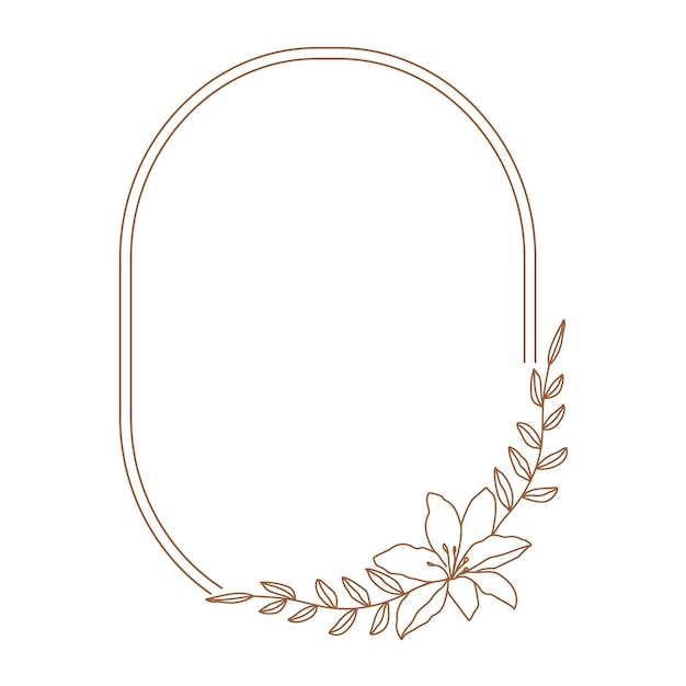 Vector elliptical frame with floral decor frame with branch and lily flower
