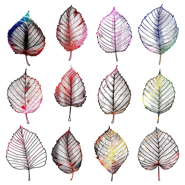 Elm Leaf flat vector linear set illustration high quality