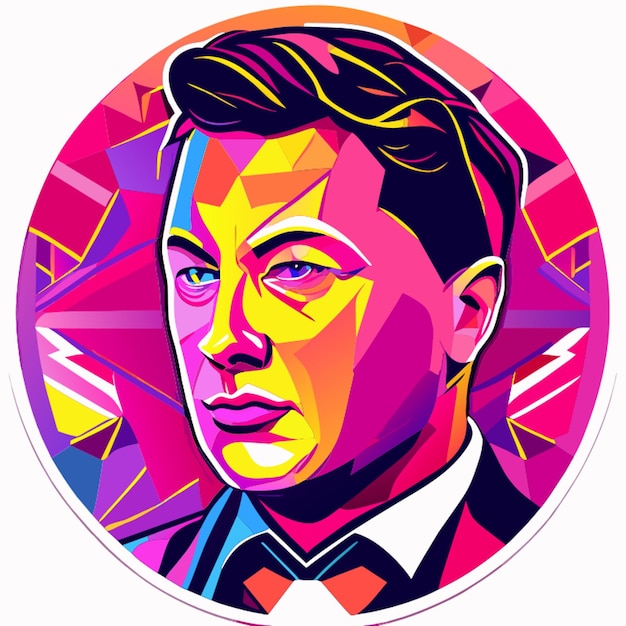 Elon musk sticker lovely vibrant color algorithmic art contour vector white background