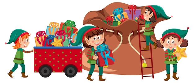 Elves cartoon character with Christmas present