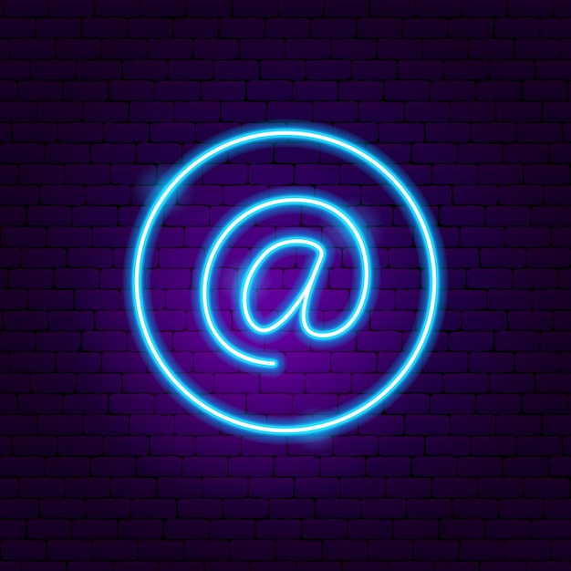 Vettore indirizzo e-mail segno al neon. illustrazione vettoriale di promozione aziendale.