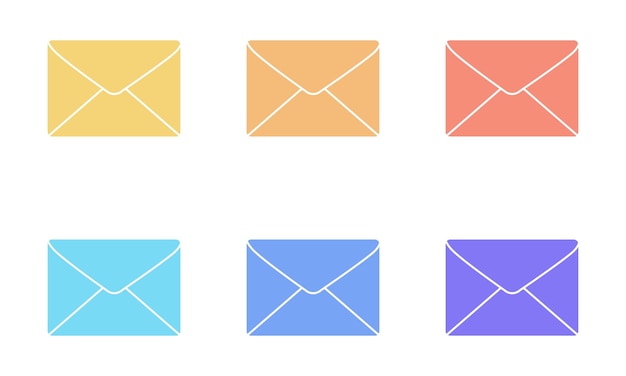 Email colored collection. Bright envelopes. Isolated elements. Flat design. Vector illustration.