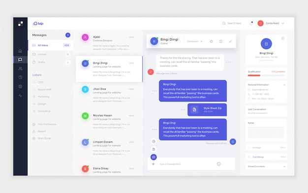 Email dashboard design template for ui ux design