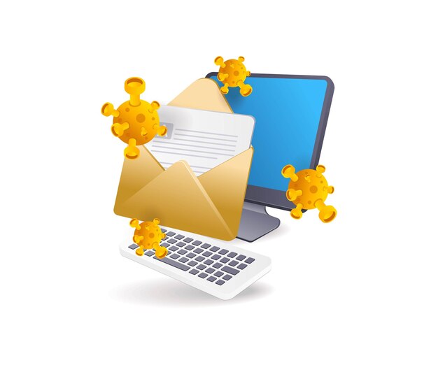 Vector email data attacked by malware virus