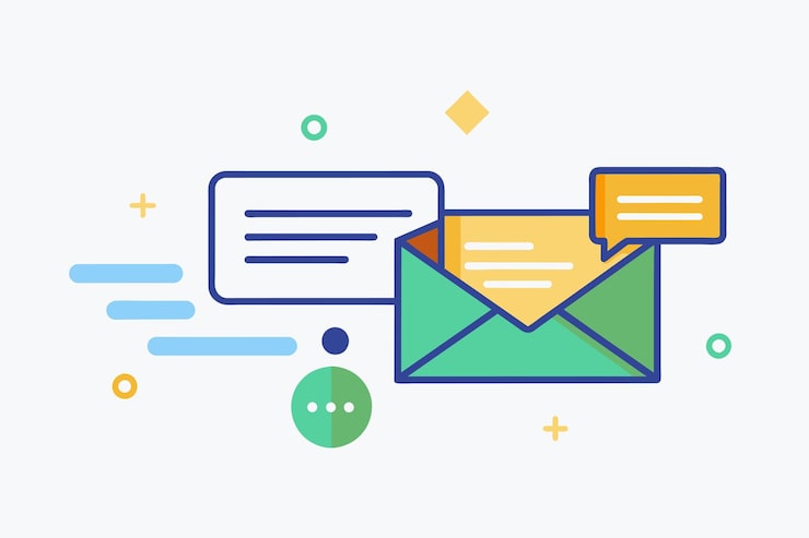 Vector an email envelope displaying speech bubbles emerging from it representing communication and messaging send data via message simple and minimalist flat vector illustration