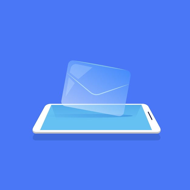 Email envelope icon mobile messenger application blue background flat