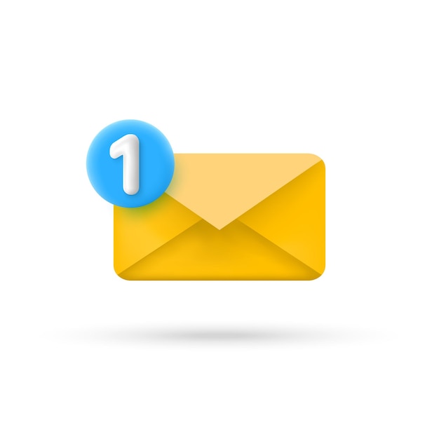 Значок конверта электронной почты с одним непрочитанным сообщением в минимальном стиле 3D-мультфильма Векторная иллюстрация