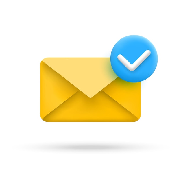 Email envelope with check mark icon in 3d cartoon style Vector illustration