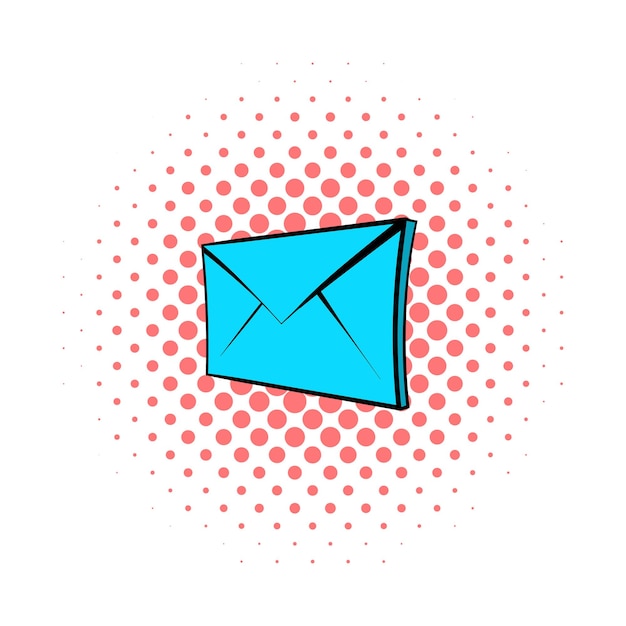 Email icon in popart style on dotted background Internet and message symbol