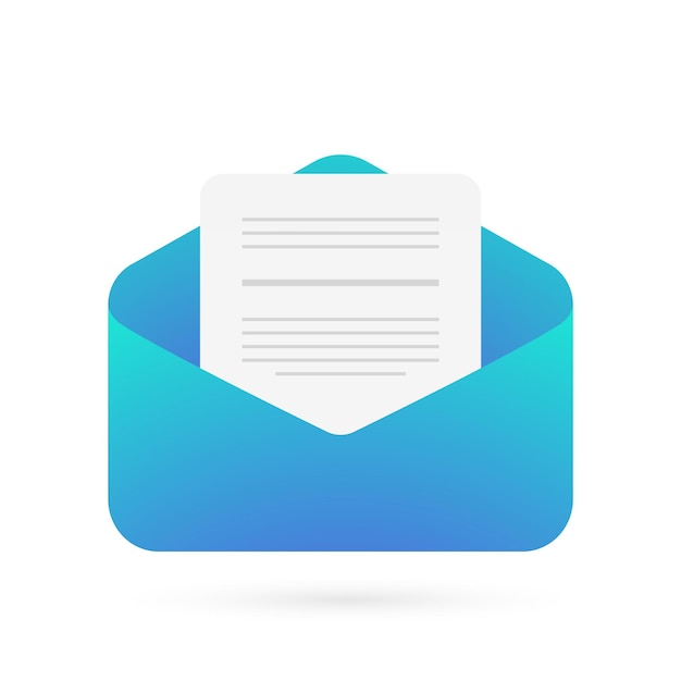 Icona e-mail con documento aperto in design piatto