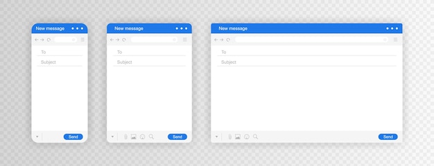 email interface for different device mail window for mobile phone tablet and computer internet message isolated frame blank email modern flat style vector illustration