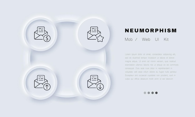 이메일 관리 설정 아이콘 문의하기 삭제 확인 표시 돋보기 교차 느낌표 검색 웹사이트 버튼 통신 비즈니스 개념 Neomorphism 벡터 라인 아이콘