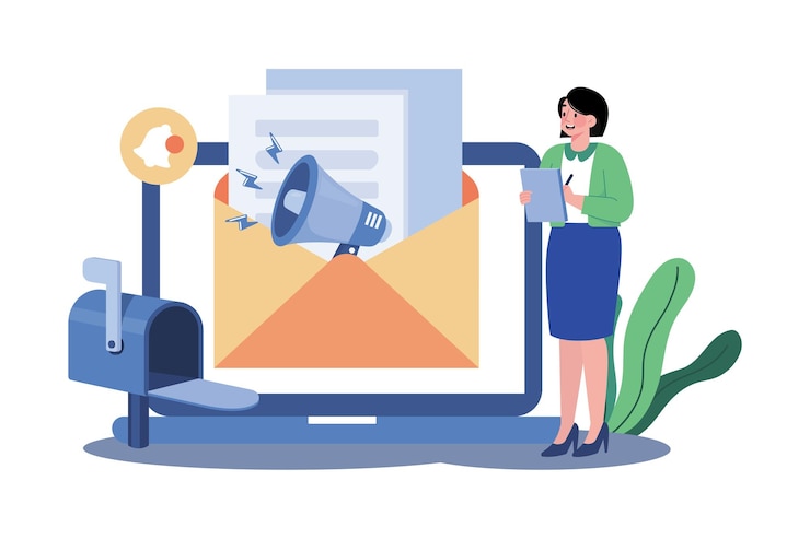 Вектор email-маркетолог, оптимизирующий электронные письма для поисковых систем