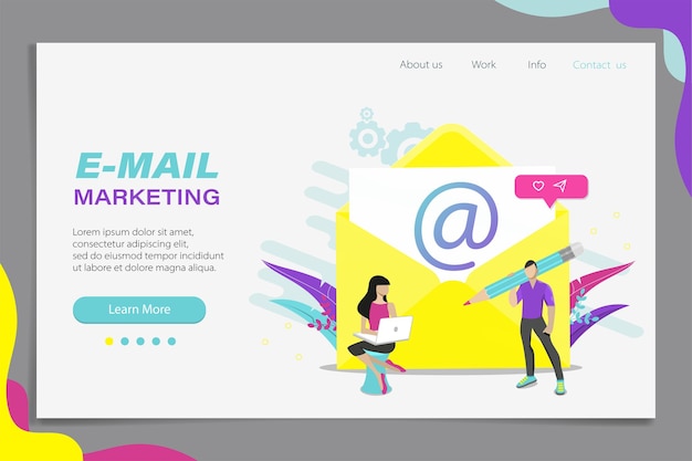Email Marketing Concept. Email advertising campaign, email marketing, reaching target audience with emails. Landing page, banner, mobile app. Vector illustration