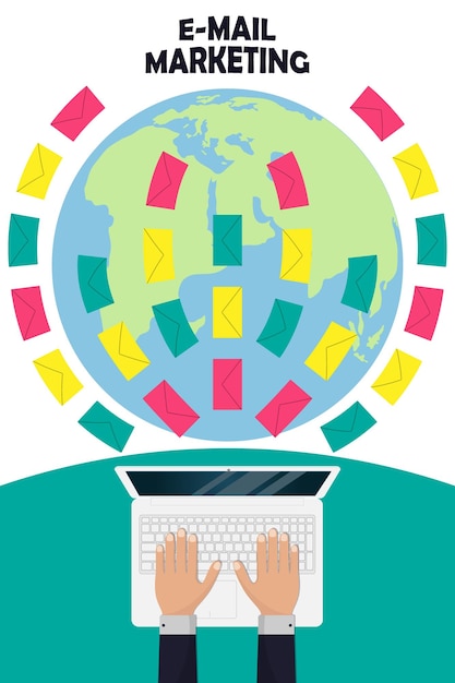 フラット スタイルのメール マーケティングの概念図