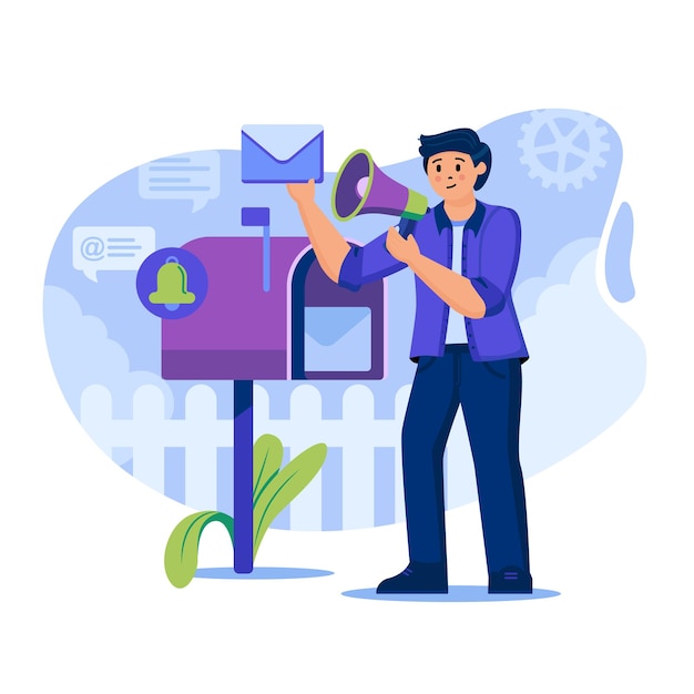 Email marketing concept illustration with characters in flat design