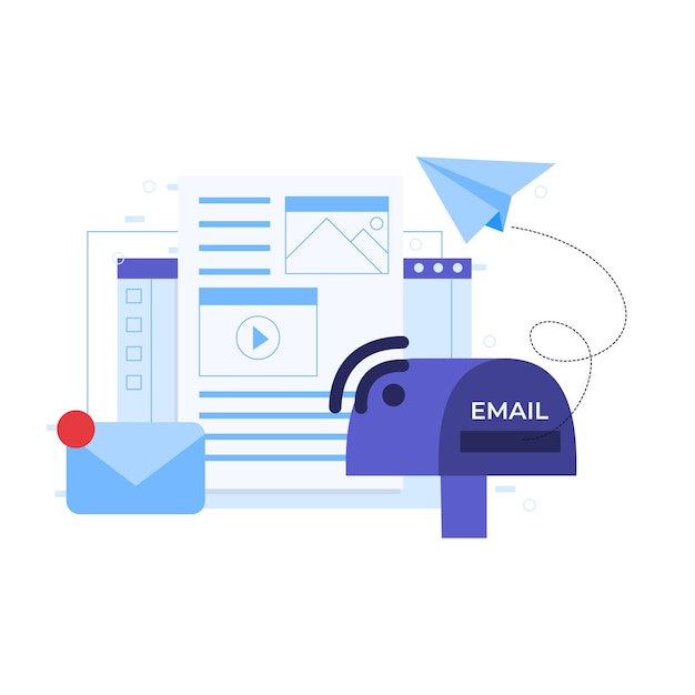 E-mail per il concetto di marketing. illustrazione vettoriale in stile piatto