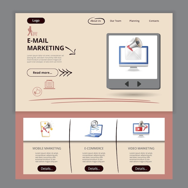 Vector email marketing flat landing page website template mobile