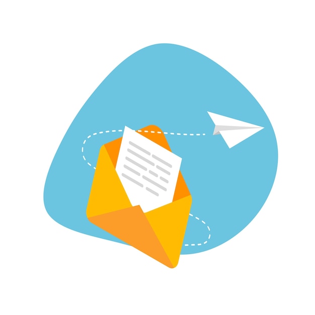 Vector email marketing and messaging concept of mail sending with paper plane flying envelope vector