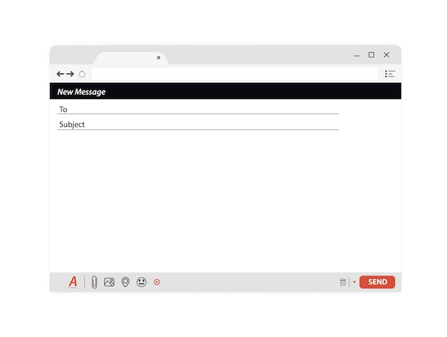Email message blank window template. blank e-mail browser window. e-mail blank template internet mail frame interface for message. user interface web panel send.contact form interface