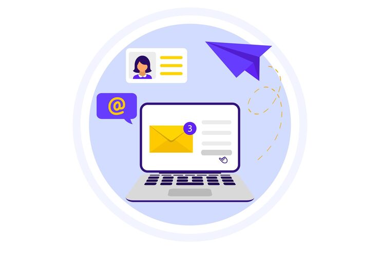 Вектор сообщение электронной почты обмен сообщениями новое входящее сообщение отправка почты конверт с экраном компьютера с уведомлением о письме и бумажной плоскостью концепция отправки и получения почтовых сообщений чат в социальной сети