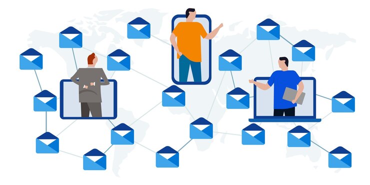 Vector email messaging email communication people sending receiving envelope icon worldwide