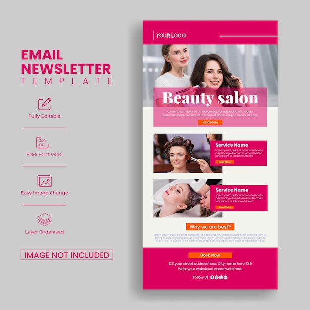 Modello di newsletter per e-mail per salone di bellezza e cura della pelle o sito web ui layout design