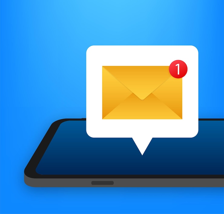 Vector email notification concept new email on the smart phone screen vector stock illustration