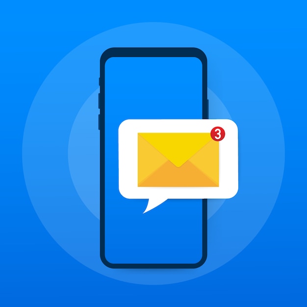 Vector email notification concept. new email on the smart phone screen.