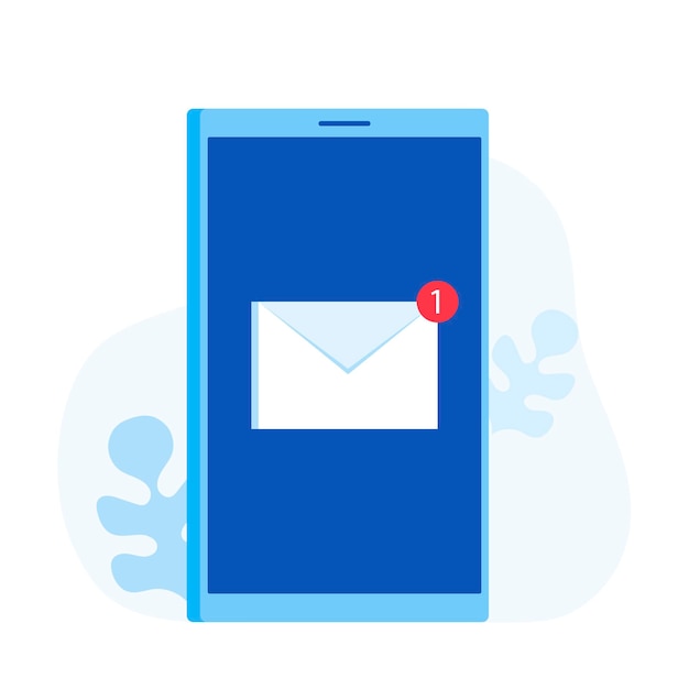 Email notification concept. New email on the smartphone screen. Modern Vector illustration in flat style.