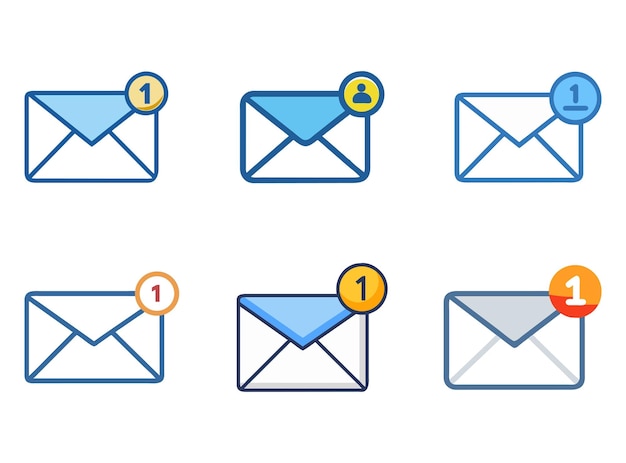 Email notification icons isolated on white background