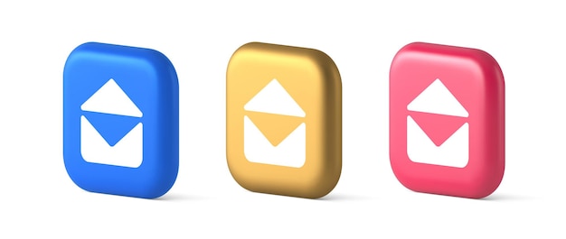 Email open envelope letter received incoming message button 3d realistic icons