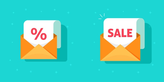 Email sale promotion in envelope letter icon or discount off online mail marketing message