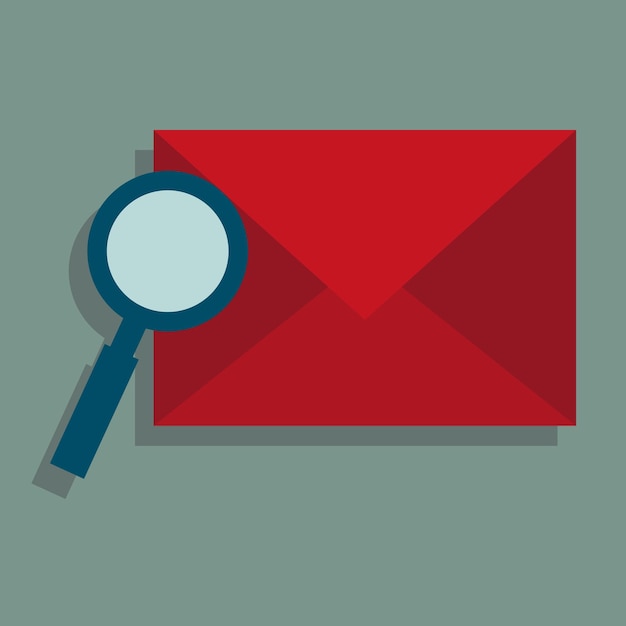 Email search concept Magnifying glass over envelope Email scrutiny illustration