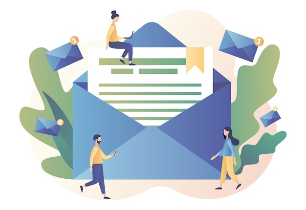 Servizio e-mail email marketing stile cartone animato piatto moderno illustrazione vettoriale su sfondo bianco