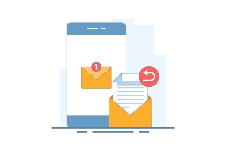 Vector email service email reply concept illustration with new message notification on smartphone screen