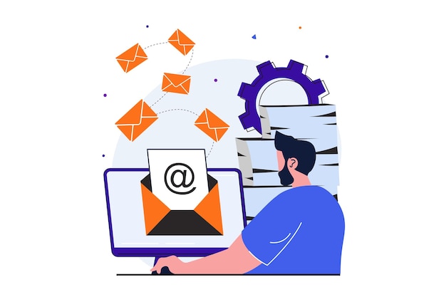 email service modern flat concept for web banner design man reads and responds to incoming letters