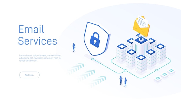 電子メール サービスのセキュリティの概念創造的なベクトルのアイソメ図電子メール メッセージ