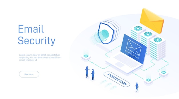 Email service security concept creative vector isometric illustration electronic mail message