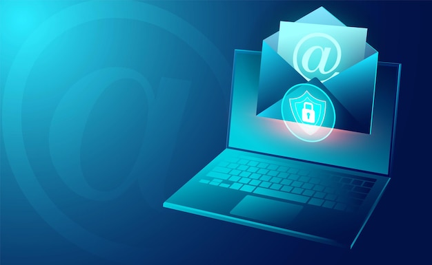 Vector email service security and electronic mail message and web mail on computer laptop