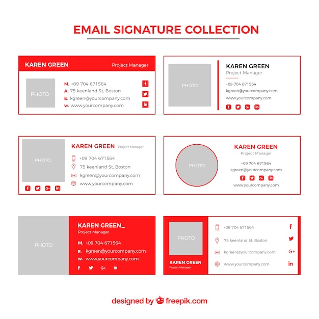 Vector email signature collection in flat style