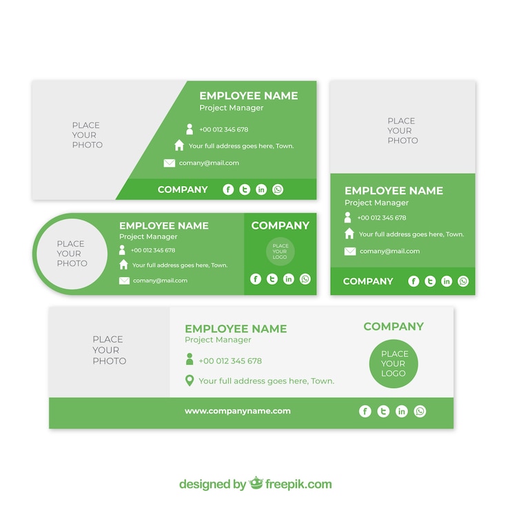 Vector email signature collection in flat style