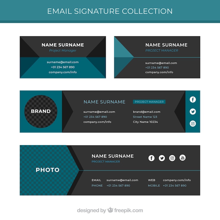 Vector email signature collection in flat style