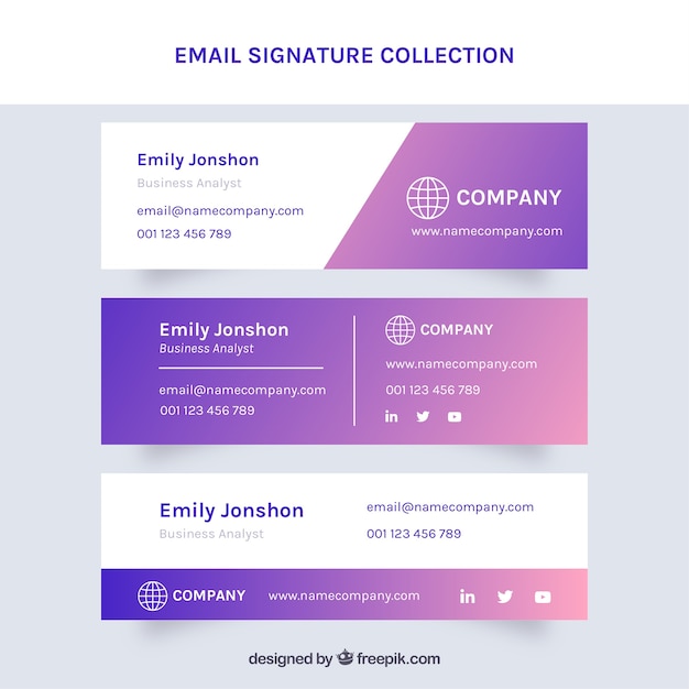 ベクトル グラデーションスタイルの電子メールシグネチャコレクション