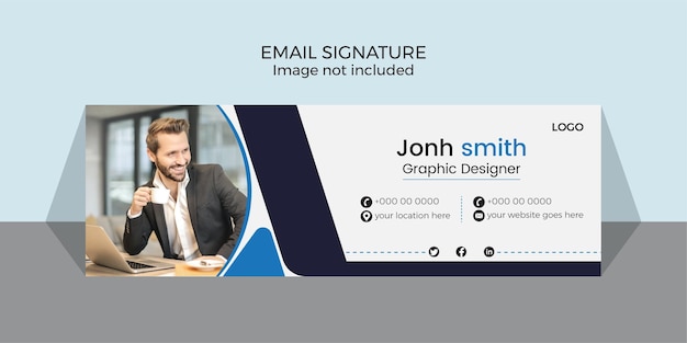 ベクトル 黒と白の背景を持つ電子メール署名デザイン 青色のモダンな電子メール デザイン
