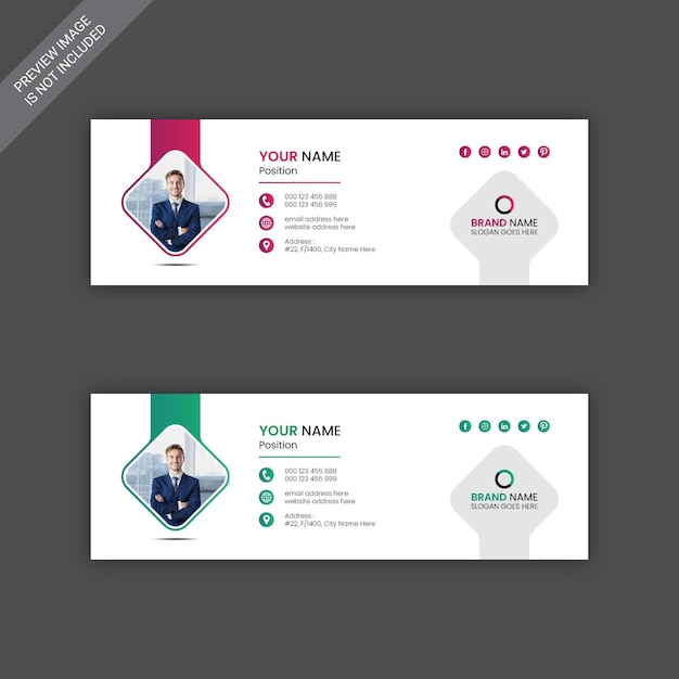 Email signature or email footer design template and personal social media cover