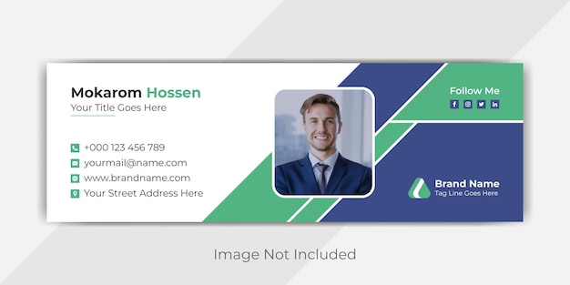 Email signature template for corporate business or personal identity footer and social media cover email banner