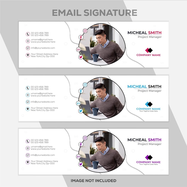Email signature template or email footer and personal social media cover design with 3 colors