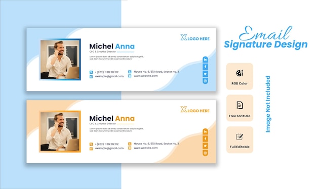 Vector email signature template or email footer and personal social media cover design